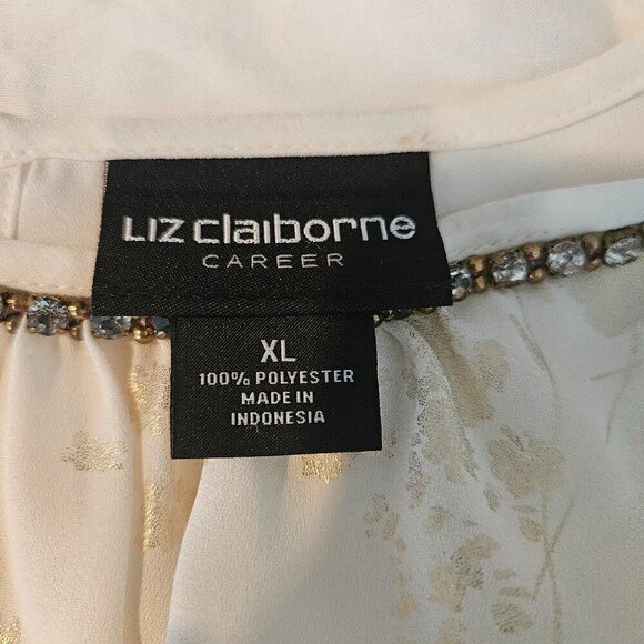 Liz Claiborne Ivory Textured Rhinestones Long Sleeve Blouse Womens Size Large XL - Picture 7 of 8